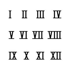 Roman numerals. Vector illustration with black numbers on a white background.