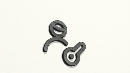 single man actions key 3D icon on the wall, 3D illustration