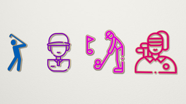 GOLF PLAYER 4 icons set, 3D illustration