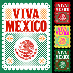Naklejka premium Viva Mexico Mexican holiday vector poster, street decoration illustration.