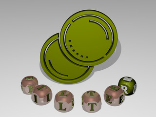 FILTER round text of cubic letters around 3D icon, 3D illustration