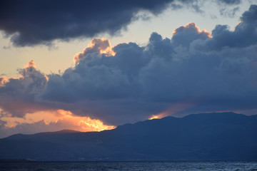 Naklejka na ściany i meble Sunset at Mediterranean sea