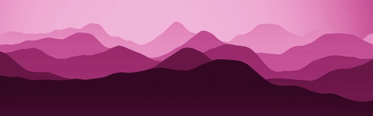 nice pink panoramic picture of mountains slopes in mist computer art backdrop illustration