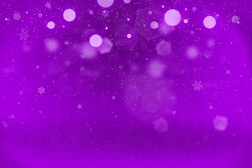 purple cute sparkling glitter lights defocused bokeh abstract background with falling snow flakes fly, holiday mockup texture with blank space for your content