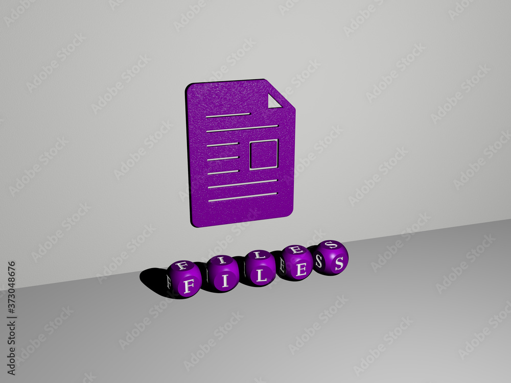 Poster 3d illustration of files graphics and text made by metallic dice letters for the related meanings of