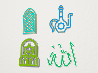 ARABIC 4 icons set, 3D illustration