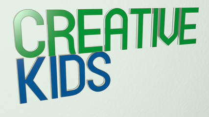 CREATIVE KIDS text on the wall, 3D illustration