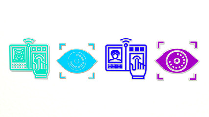 biometric recognition 4 icons set, 3D illustration