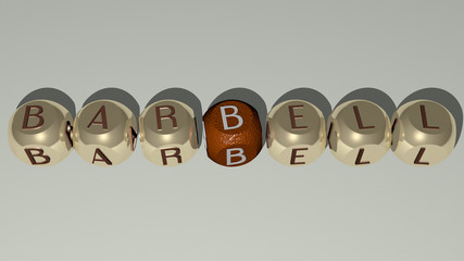 BARBELL text by cubic dice letters, 3D illustration