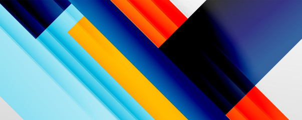 Geometric abstract backgrounds with shadow lines, modern forms, rectangles, squares and fluid gradients. Bright colorful stripes cool backdrops