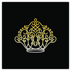 golden crown vector icon in outline