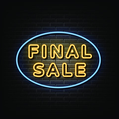 Final sale neon signs vector. Design template neon sign