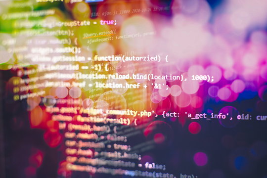 Server logs analysis. Closeup developing programming and coding technologies. Developer working on web sites codes in office.
