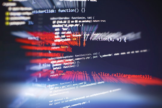 Server logs analysis. Closeup developing programming and coding technologies. Developer working on web sites codes in office.