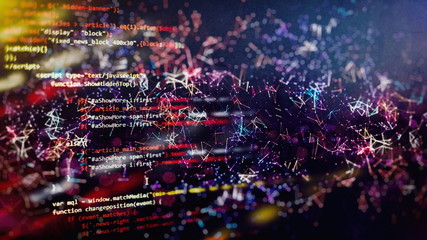 Abstract computer script code. Programming code screen of software developer. Software Programming...