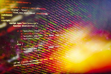 Abstract computer script code. Programming code screen of software developer. Software Programming...