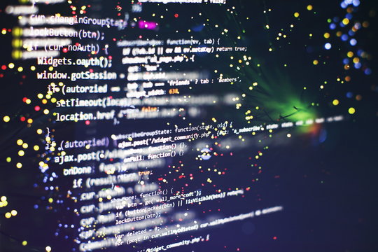 Web programming functions on laptop on laptop. IT business. Python code computer screen. Mobile application design Concept.