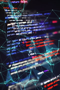 Web programming functions on laptop on laptop. IT business. Python code computer screen. Mobile application design Concept.