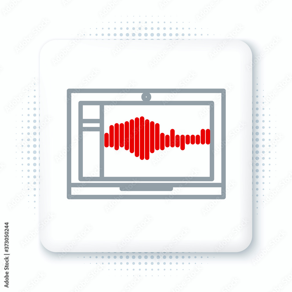 Poster line sound or audio recorder or editor software on laptop icon isolated on white background. colorfu