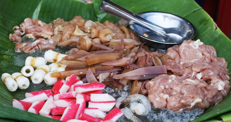 thai food with banana leaf background