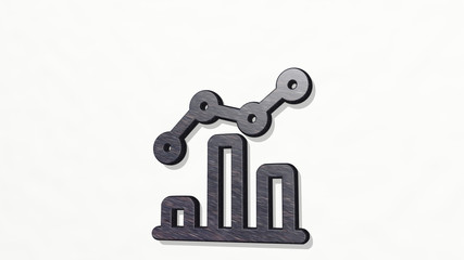 analytics graph bar 3D icon on the wall, 3D illustration