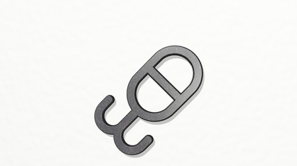 fishing lure 3D icon on the wall, 3D illustration