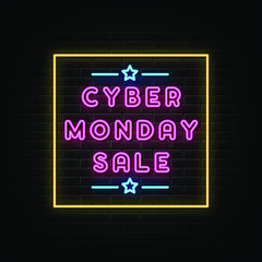 cyber monday sale, neon sign, neon vector template