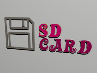 SD CARD icon and text on the wall, 3D illustration