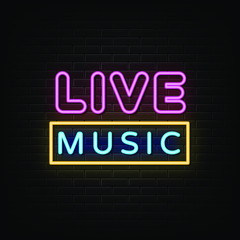 Obraz premium Live music neon sign, neon style template
