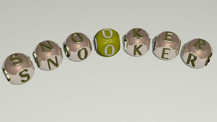 SNOOKER text of dice letters with curvature, 3D illustration