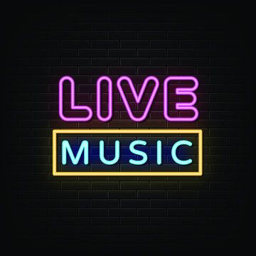 Live music neon sign, neon style template