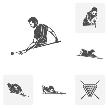 Set of Player Billiards logo design vector. Illustration. Silhouette Player Billiard