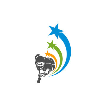 recommend clip art: Player Billiards with star logo design vector. Illustration. Silhouette Player Billiard