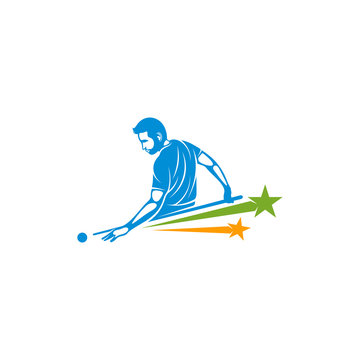 recommend clip art: Player Billiards with star logo design vector. Illustration. Silhouette Player Billiard