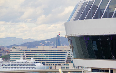Modern MSC cruiseship or cruise ship liner in and luxury Silversea yacht Silver Whisper in port of...