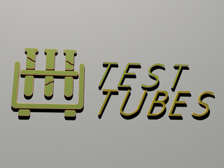 TEST TUBES icon and text on the wall, 3D illustration