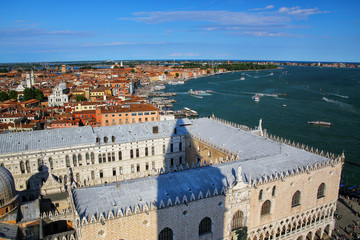 Fototapeta na wymiar View of Palazzo Ducale and Grand Canal from St Mark's Campanile in Venice, Italy