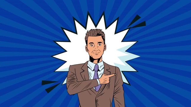 elegant businessman with expresion splash pop art style animation