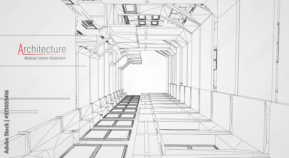 Poster architecture line background. building construction sketch vector abstract. modern city 3d project. 