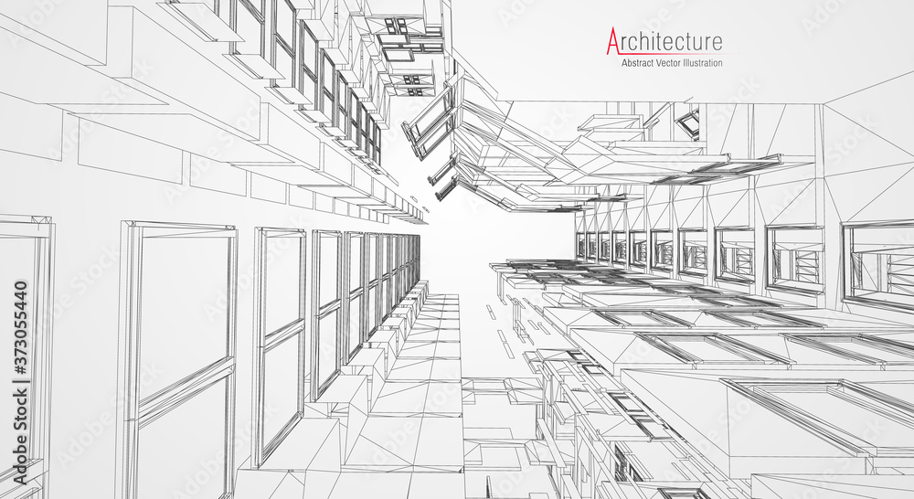 Poster architecture line background. building construction sketch vector abstract. modern city 3d project. 
