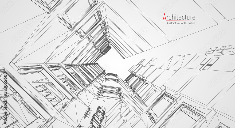 Poster architecture line background. building construction sketch vector abstract. modern city 3d project. 