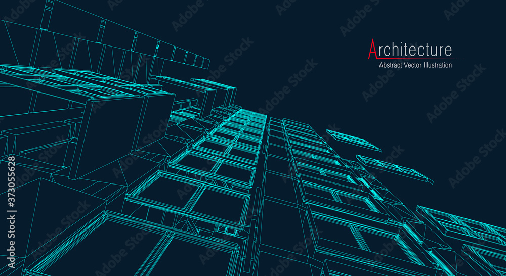 Poster architecture line background. building construction sketch vector abstract. modern city 3d project. 