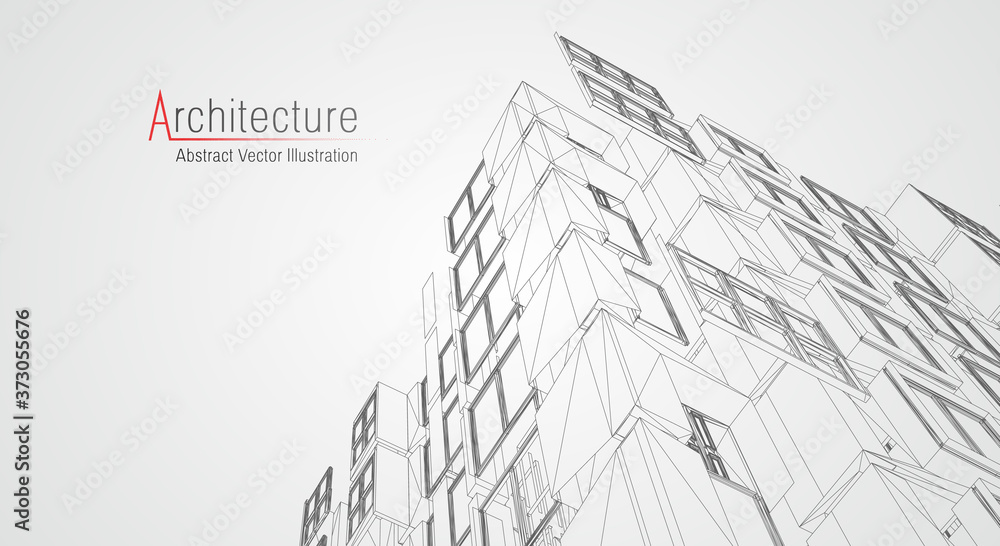 Poster architecture line background. building construction sketch vector abstract. modern city 3d project. 