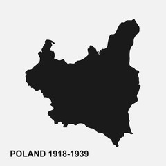 Map of Second Polish Republic silhouette isolated on white background. Poland during the interwar years.