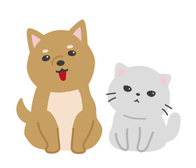 Obraz premium 仲良しな動物達のベクターイラスト 猫と犬