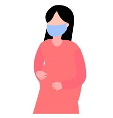 Flat vector of pregnant woman wearing mask. Disease prevention when pregnant.