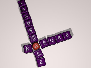 nature landscape crossword of colorful cubic letters, 3D illustration