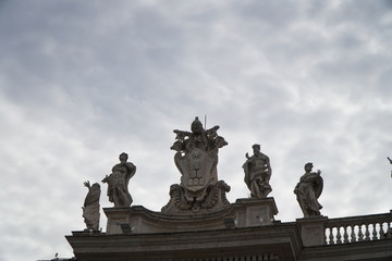 Detail of the statues and columns around St. Peters Square in Rome, Italy