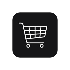 Shopping cart icon symbol. Flat shape trolley web store button. Online shop logo sign. Vector illustration image. Black silhouette isolated on white background.