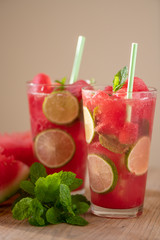 fresh fruit cocktail with lime and mint